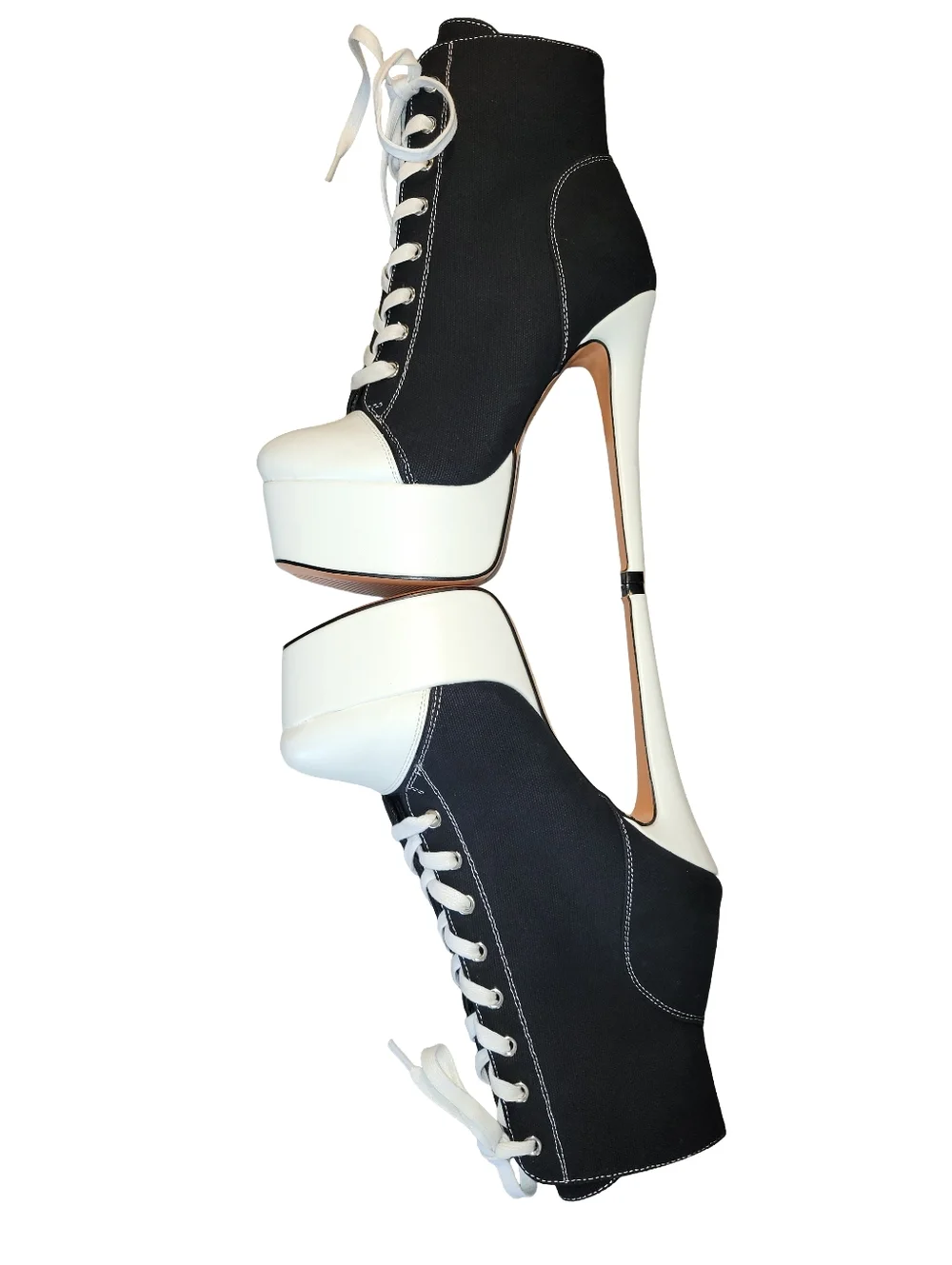 Black Canvas Platform Sneaker Heels Stiletto Ankle Boots Lace-Up  US 9 EU 39